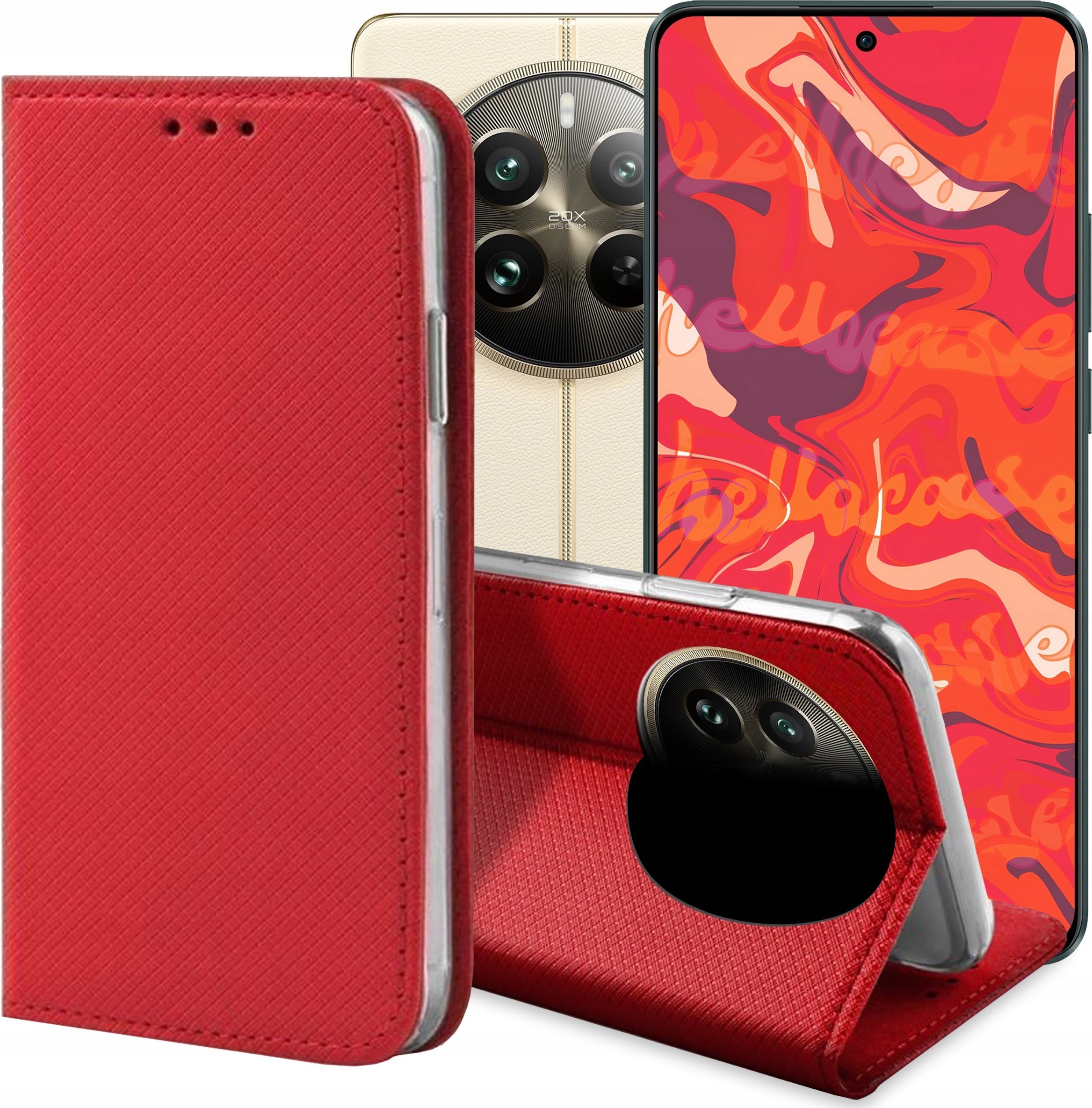 Hello Case ETUI Z KLAPKĄ DO REALME 12 PRO / PRO PLUS CZERWONE ZAMYKANE MAGNETYCZNE