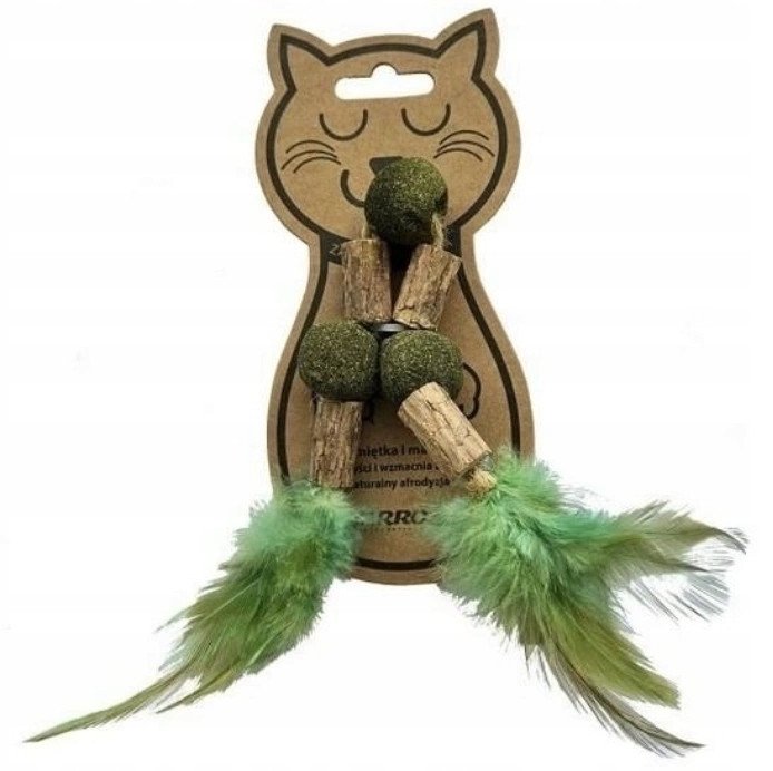 YARRO ZABAWKA DLA KOTA ŁAŃCUSZEK Z KOCIMIĘTKI I MATATABI Z PIÓRKAMI 18cm