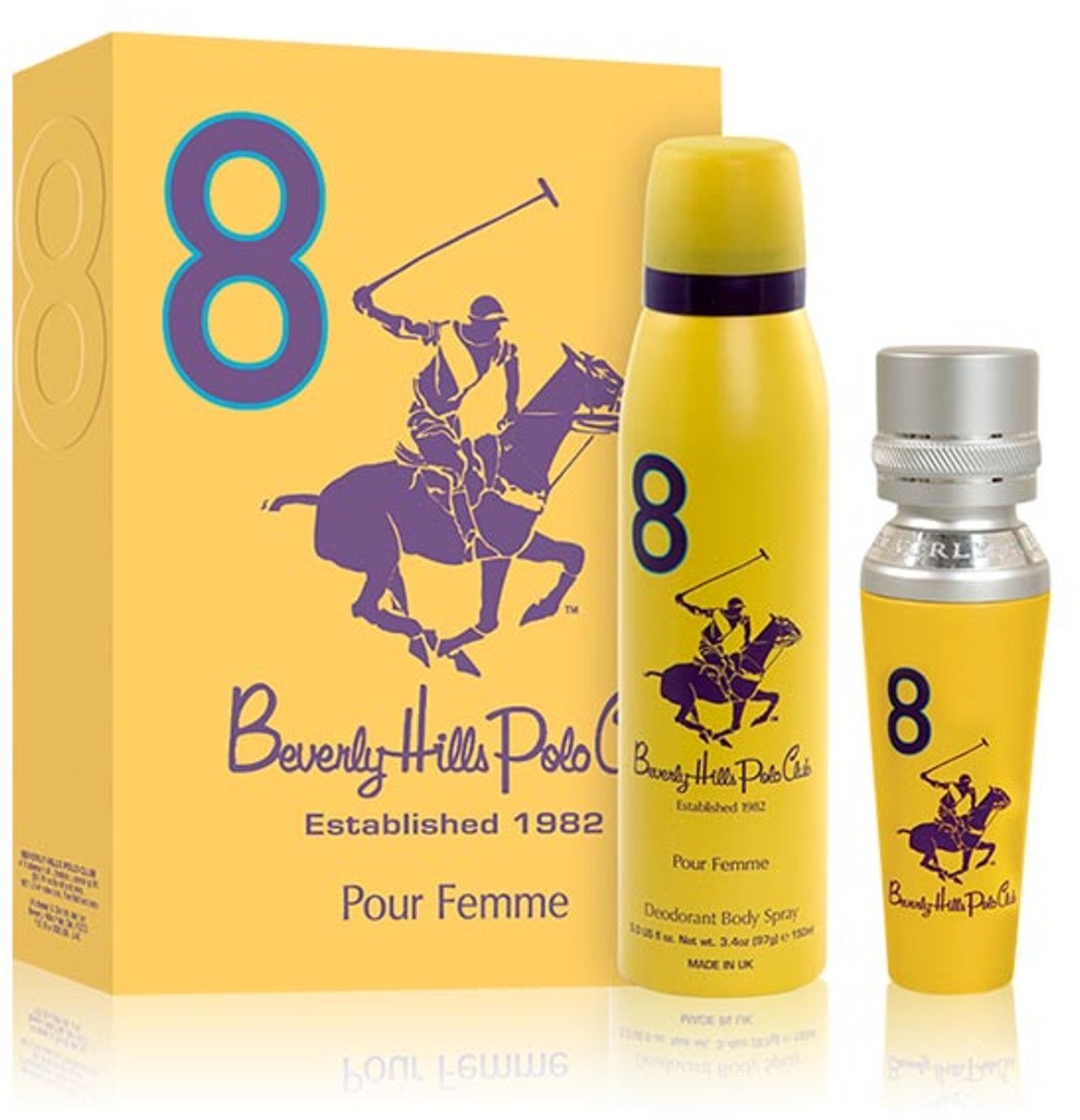 Gift Set Beverly Hills Polo Club: 1982 - Sport 8, Eau De Parfum, For Women, 50 ml + 1982 - Sport 8, Anti-Perspirant, Deodorant Roll-On, For Men, 50 ml