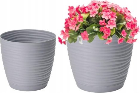 Form-Plastic Doniczka z podstawką plastikowa szara 12,7x11,8cm okrągła
