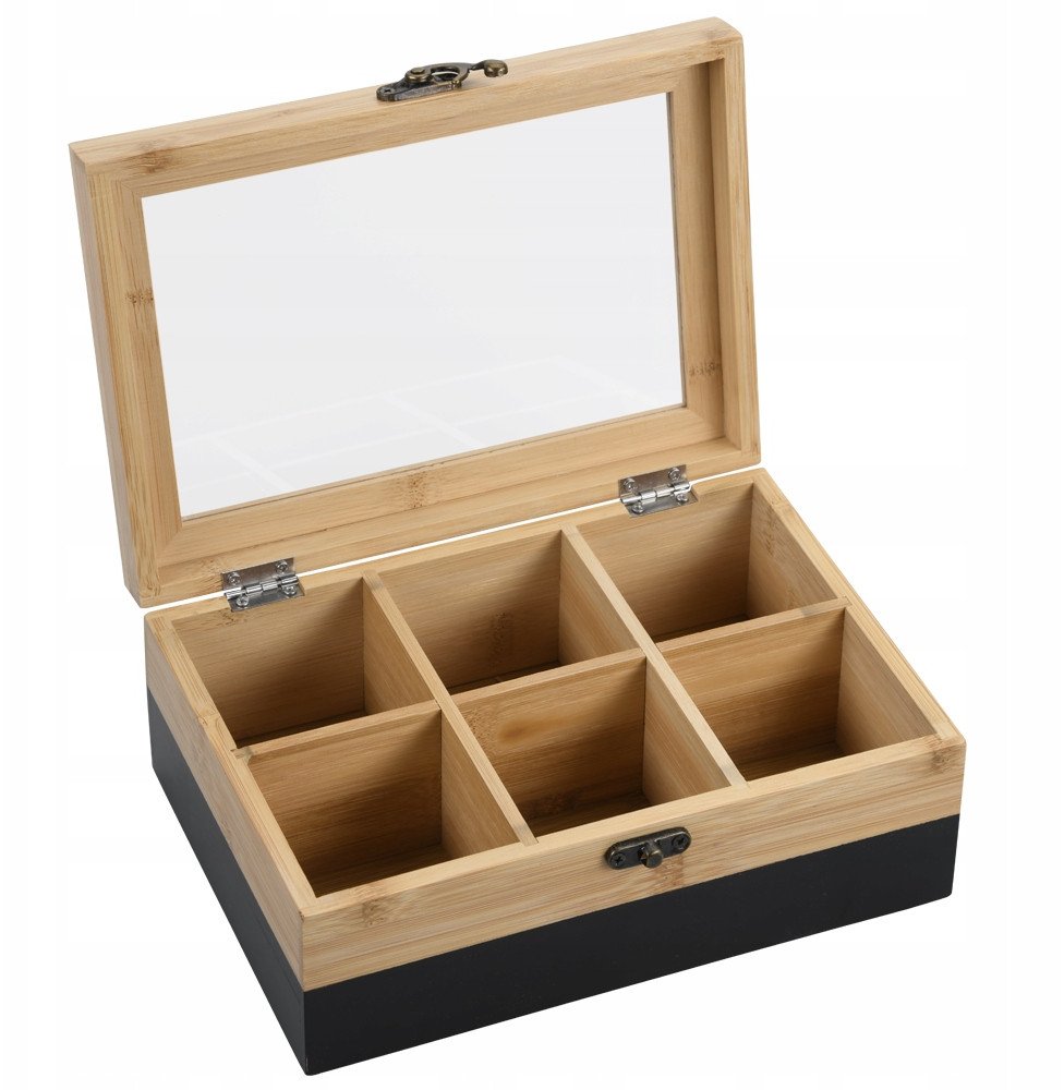 Bambusowa herbaciarka z 6 przegródkami, 21 x 15 x 8 cm