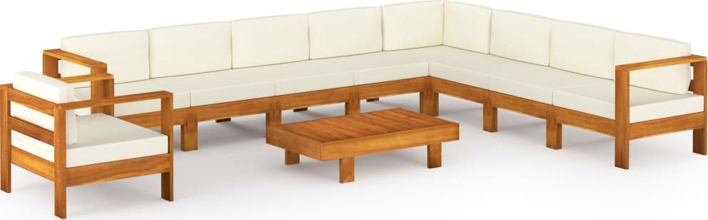 vidaXL 10-cz. zestaw wypoczynkowy do ogrodu, kremowe poduszki, akacja