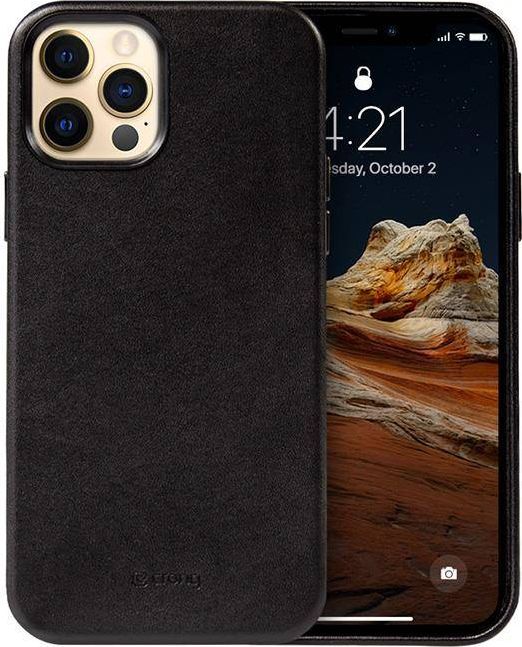 Crong Essential Cover Magnetic - Etui ze skóry iPhone 12 Pro Max MagSafe (czarny)