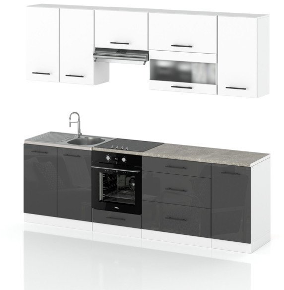 Meble Kuchenne Komplet Kuchnia Marocco 2.6m Nowoczesna Biała Szara Połysk