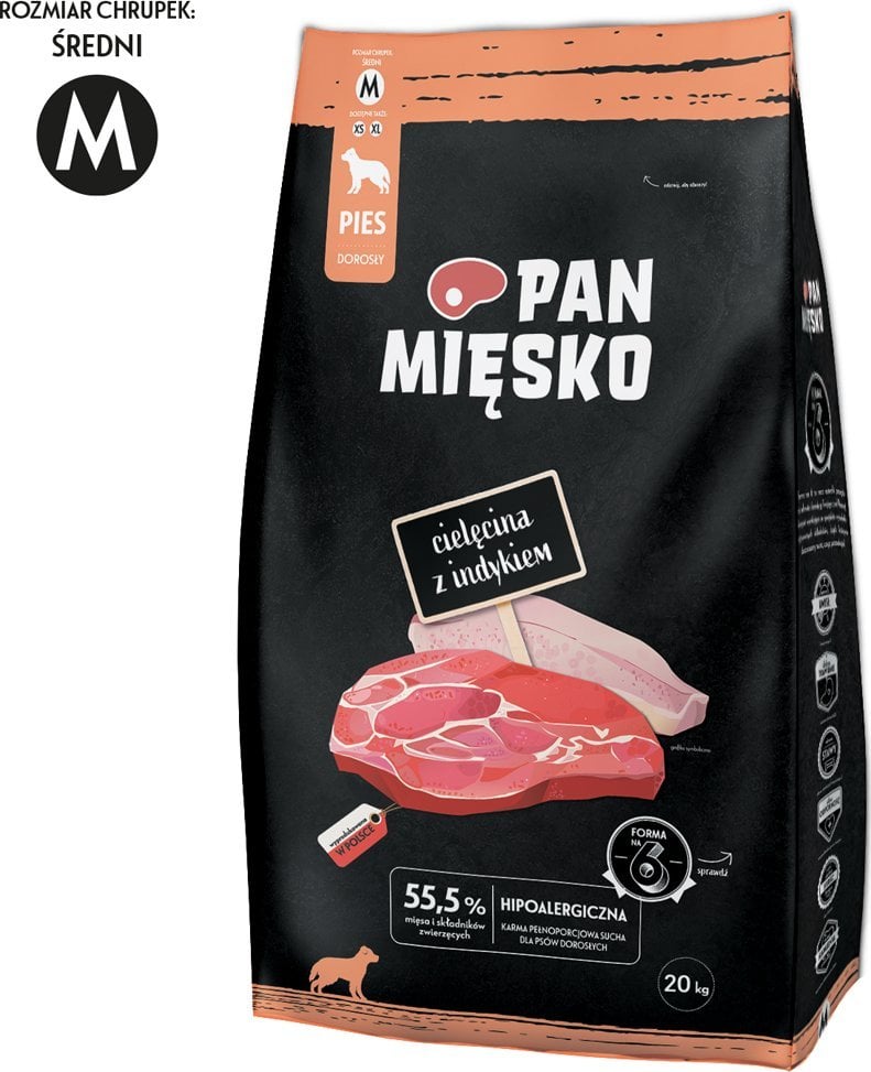 Pan Mięsko Karma sucha dla psa Cielęcina z indykiem chrupki M 20kg