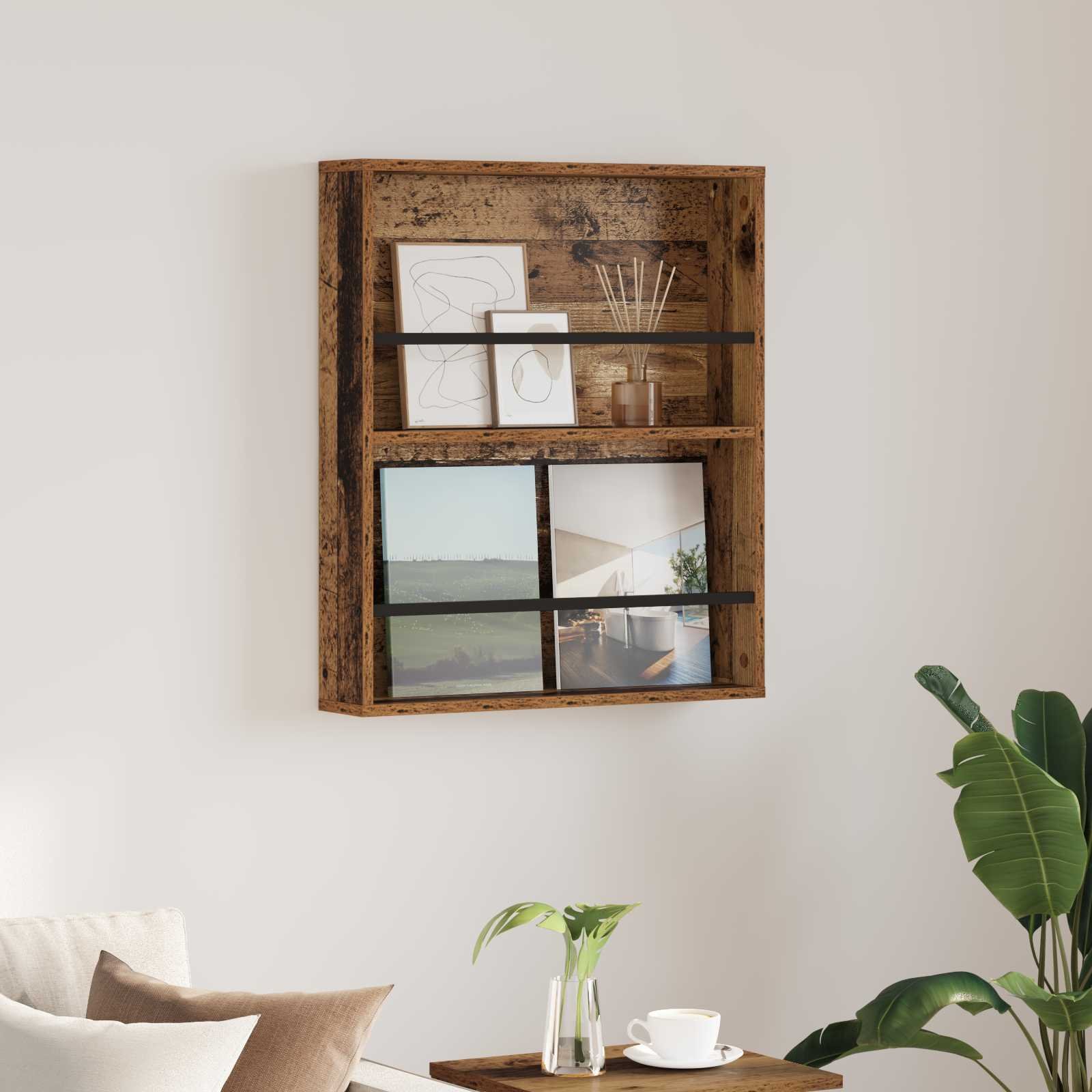 vidaXL Regał na gazety z półką w stylu vintage, 60 x 12 x 70 cm