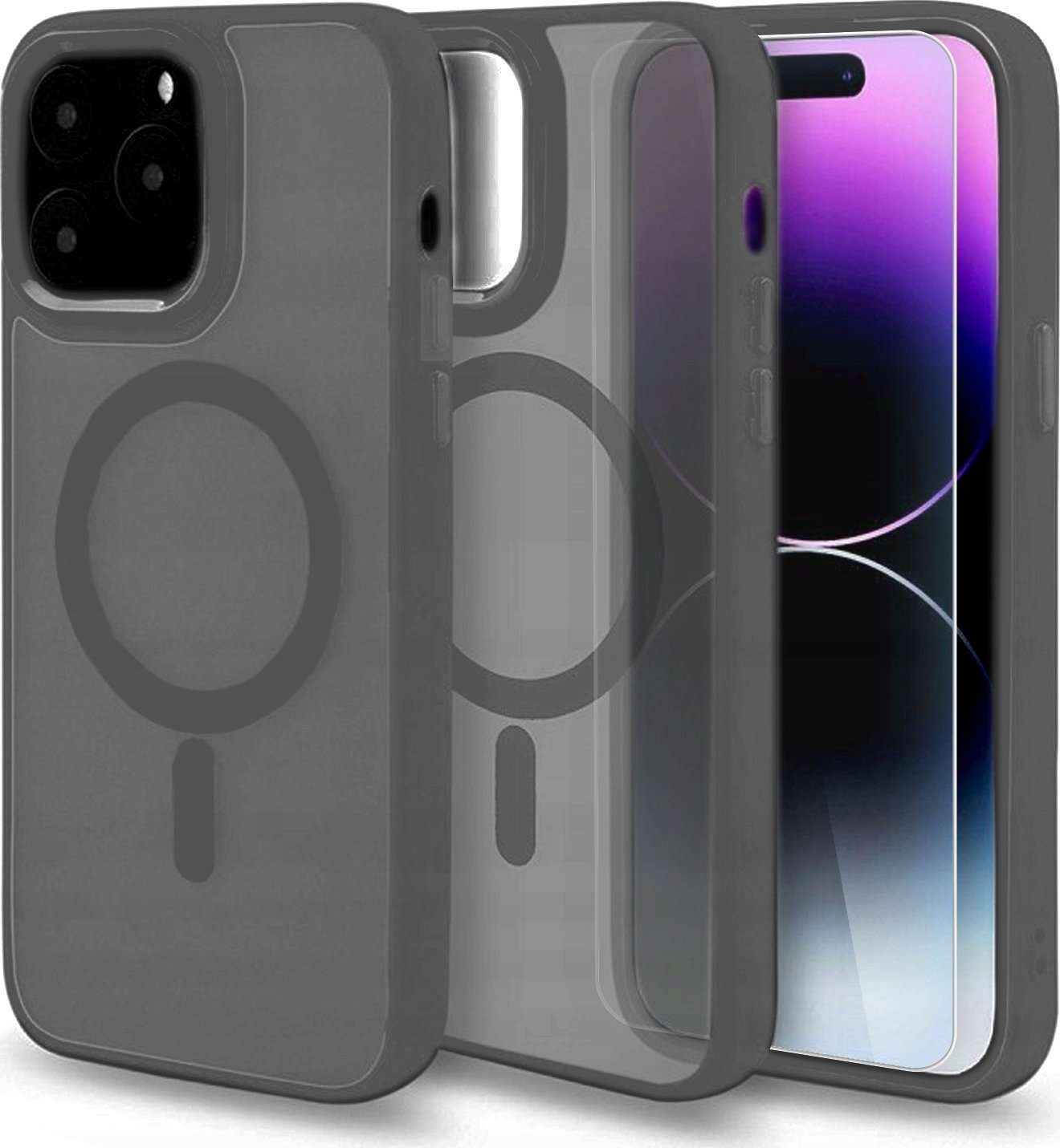Hello Case Etui MagSafe do Apple iPhone 15 Pro (Szare, Pancerne, Matowe) SZKŁO 9H