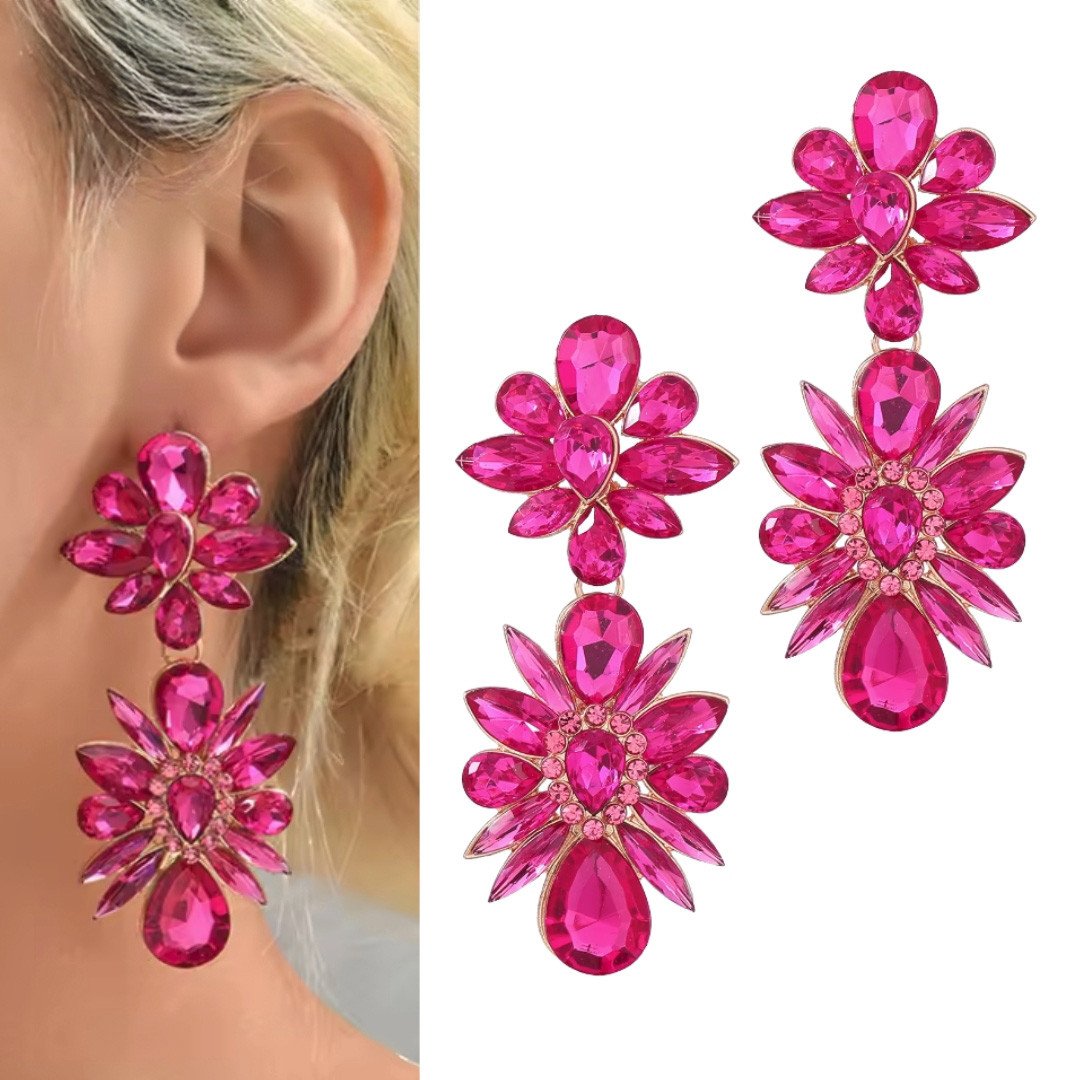 Długie efektowne kolczyki malinowe fuksja okazałe zjawiskowe podłużne GLAM