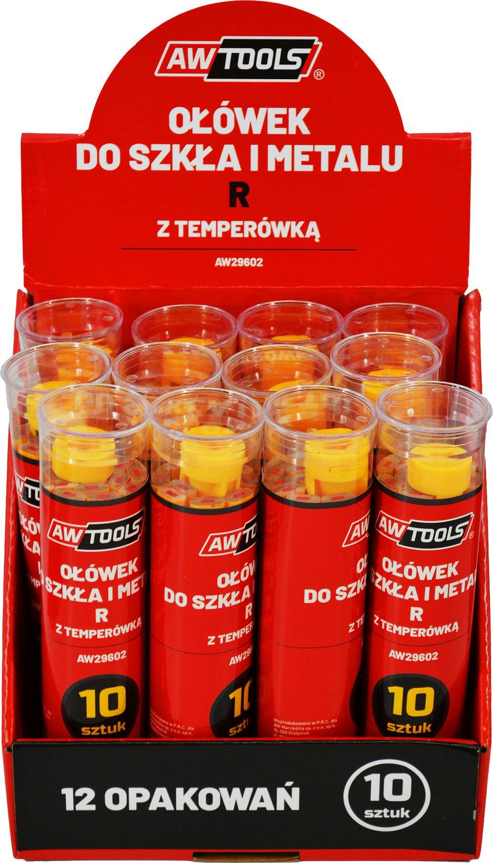 AWTools AWTOOLS OŁÓWEK DO SZKŁA I METALU R ŻÓŁTY 10 SZTUK AW29602