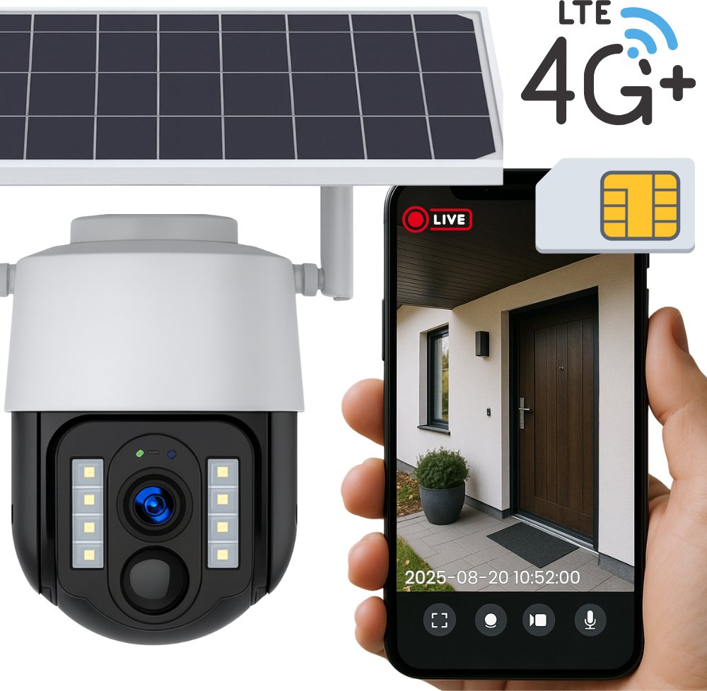 KAMERA ZEWNĘTRZNA OBROTOWA NA KARTĘ SIM GSM LTE 4G SOLARNA DO MONITORINGU