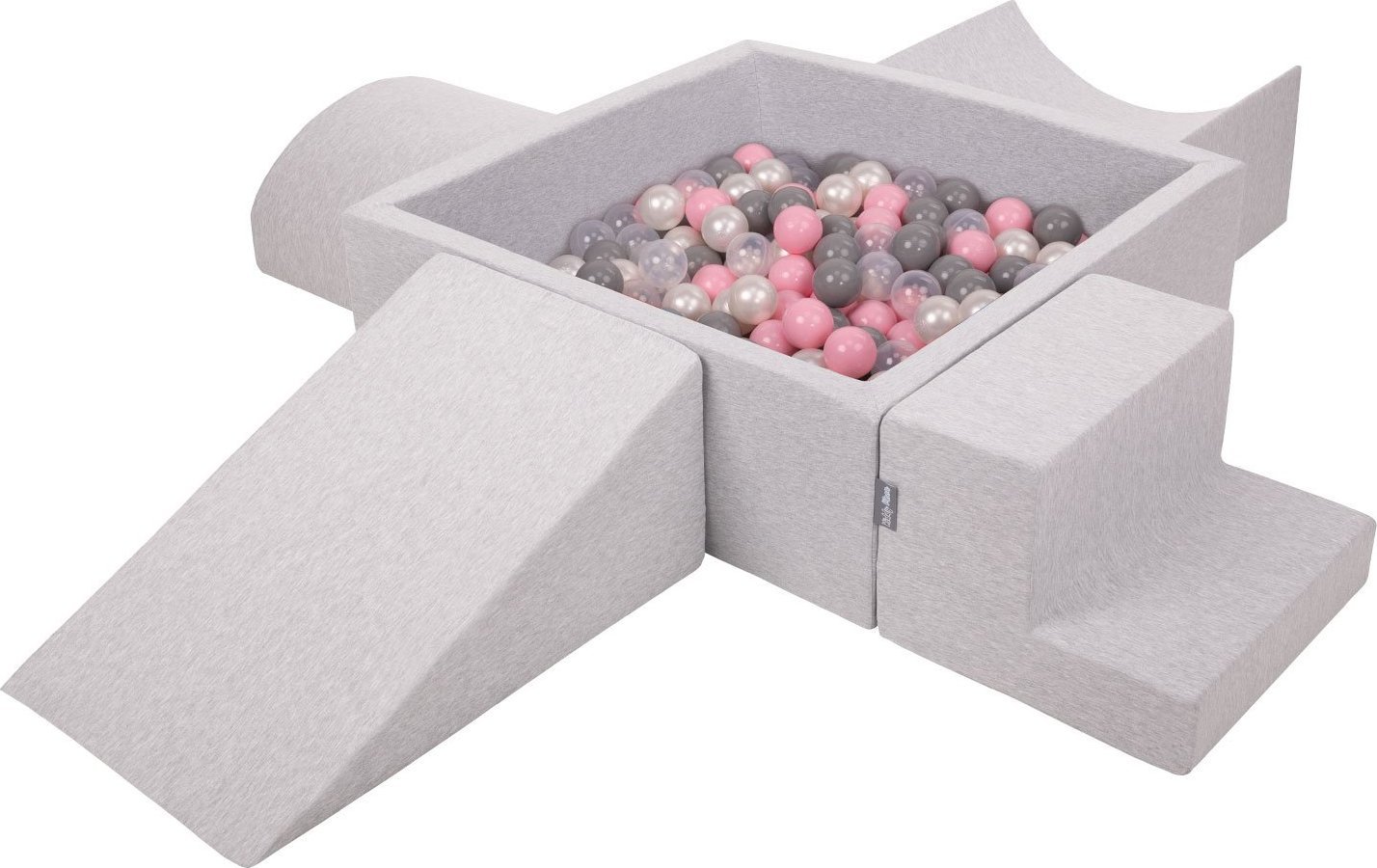 KiddyMoon KiddyMoon Piankowy plac zabaw PPZP-KW30D-115 z piłeczkami jasnoszary: perła-szary-transparent-pudrowy róż basen 300/klin L/rampa L/półwałek