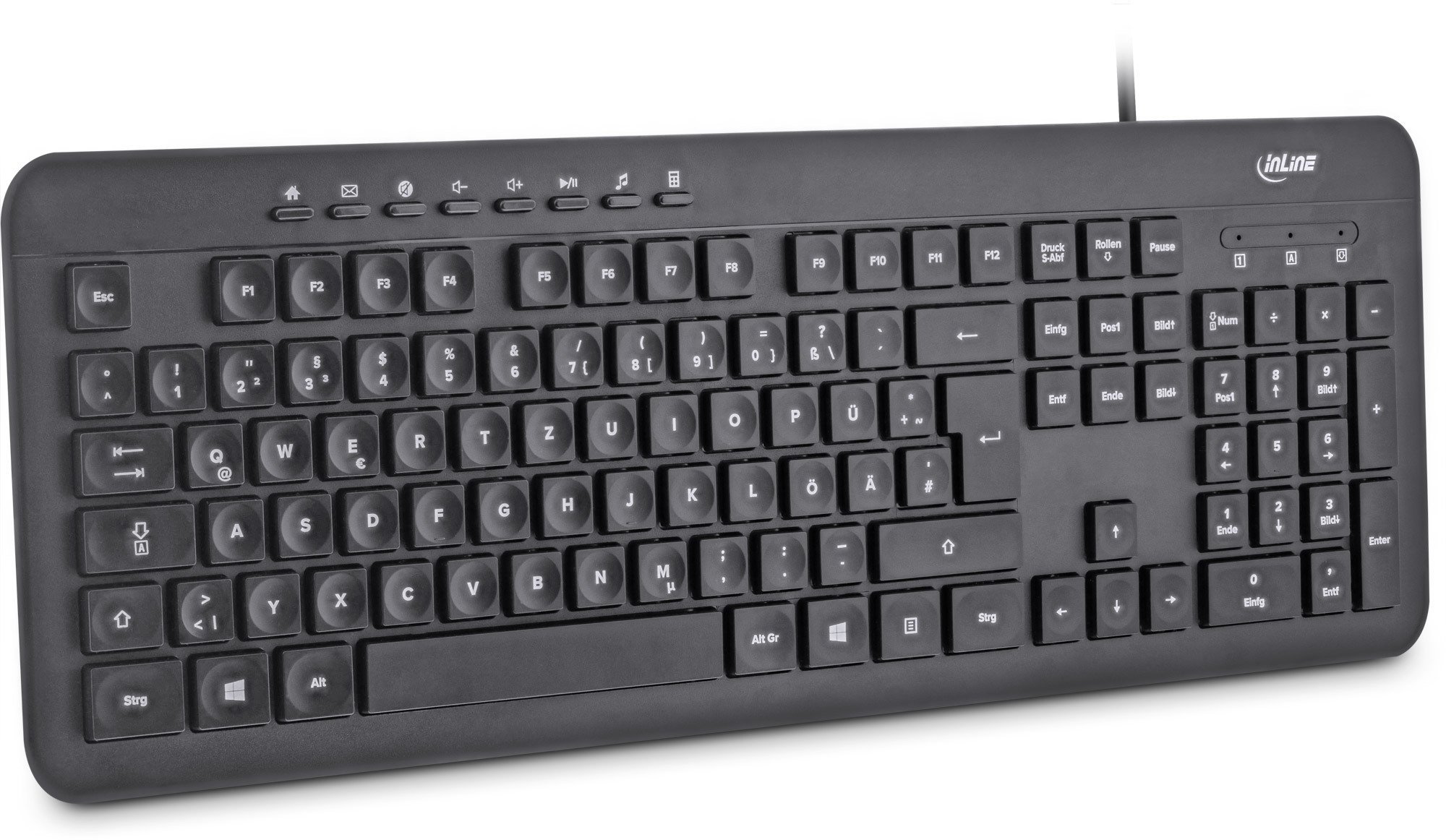 Klawiatura InLine ® Keyboard USB Cable flat keys układ niemiecki black