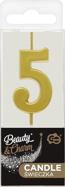 Świeczka piker B&C cyfra 5 metaliczna złota 9,5cm