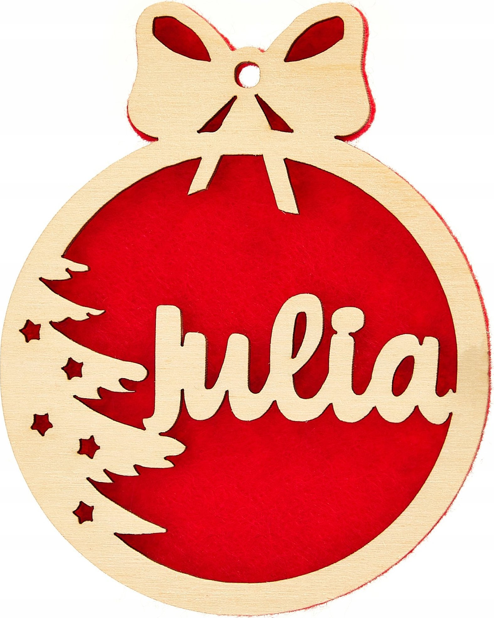 Techrebal BOMBKA CHOINKOWA DREWNIANA Z IMIENIEM CZERWONA