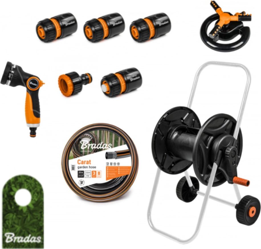 Bradas Wózek z wężem 1/2" 20m pistoletem, zraszaczem i armaturą