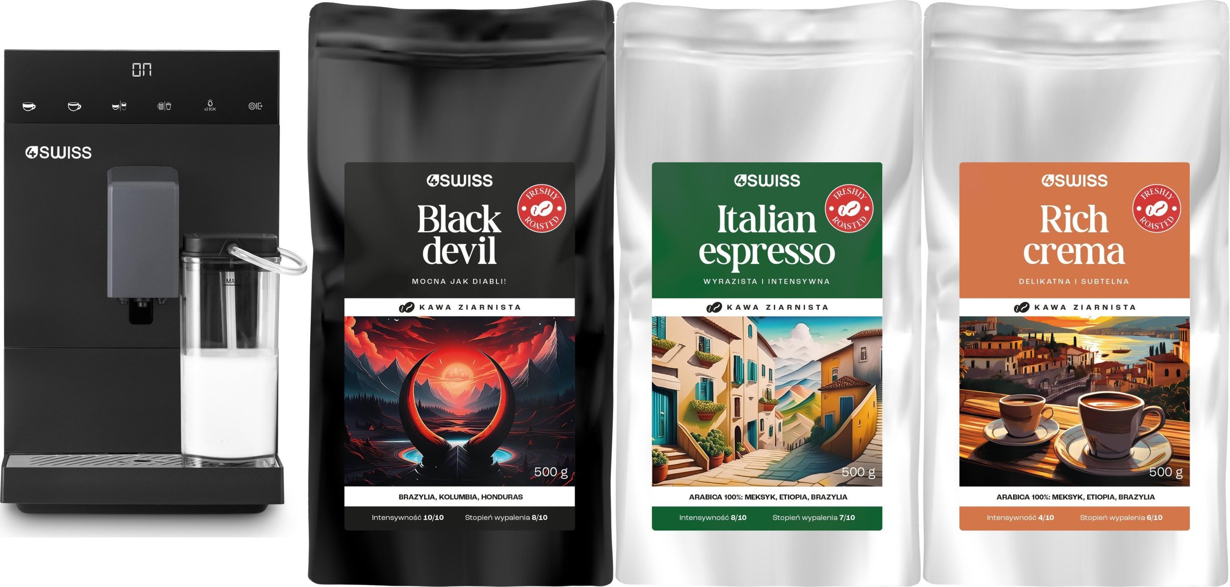 Ekspres ciśnieniowy 4Swiss 4Swiss A23 Siena + zestaw kaw 3x 500g