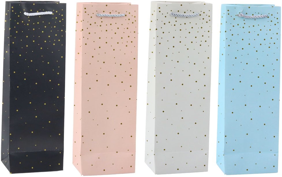 Torba Prezentowa Na Wino Butelkę Papierowa Złote Kropki 35 x 12 x 9 cm
