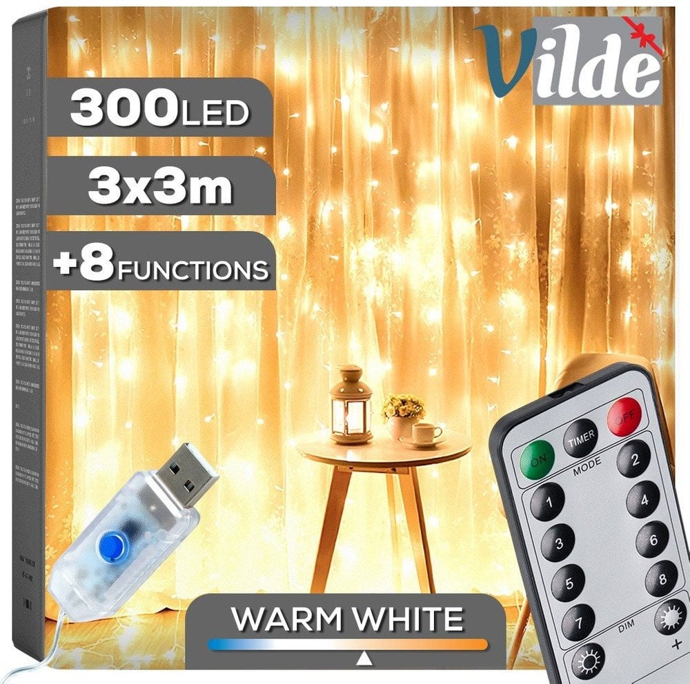 Kurtyna świetlna z pilotem 300 LED 3 m