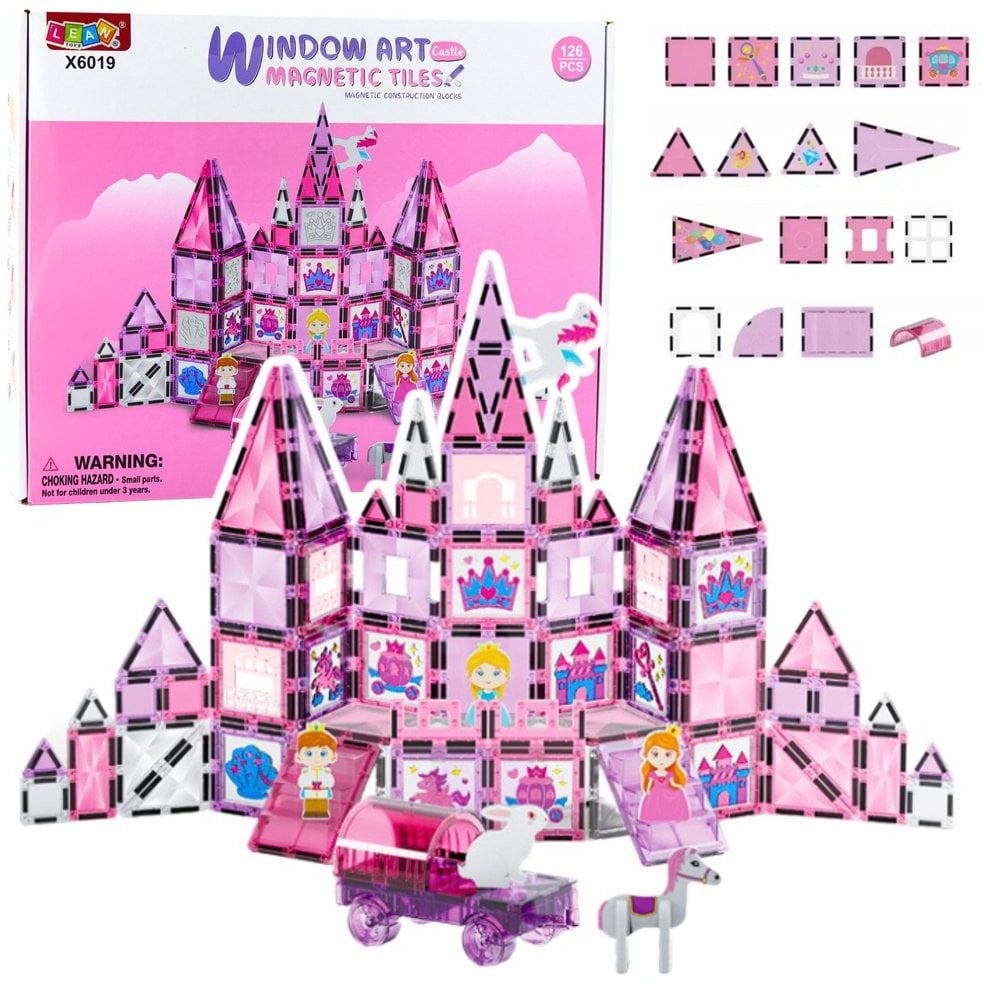 Klocki Magnetyczne Okienka Witraże Do Malowania Pisaki Różowe 126 el.