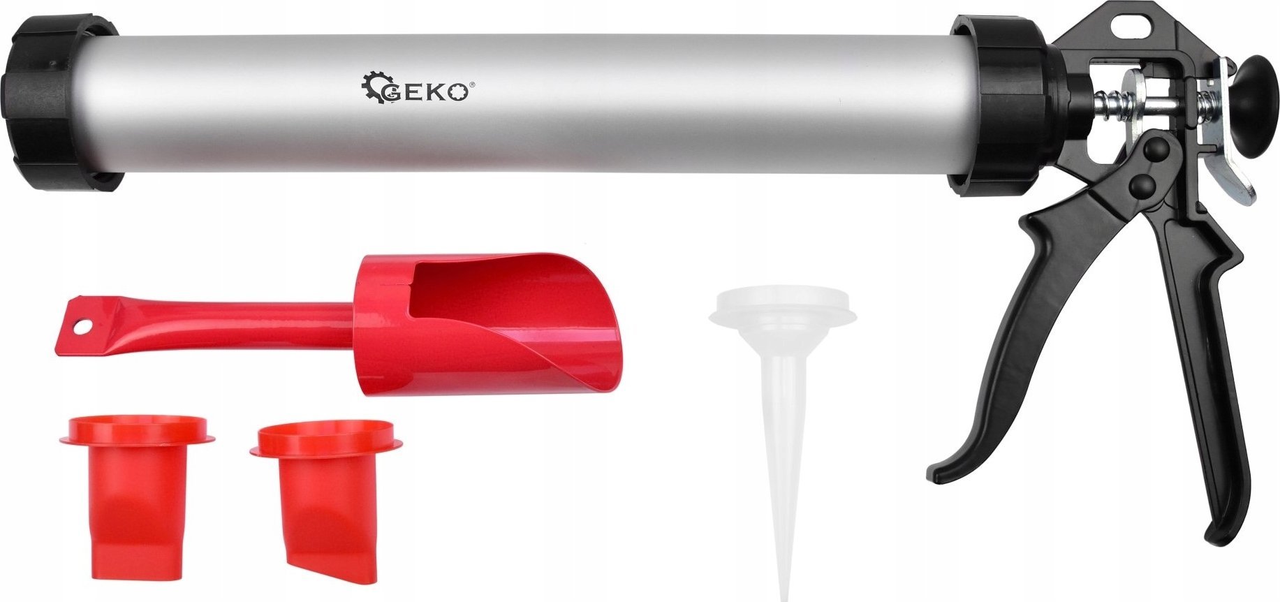 Geko Wyciskacz aluminiowy do mas szpachlowych + końcówki (10)