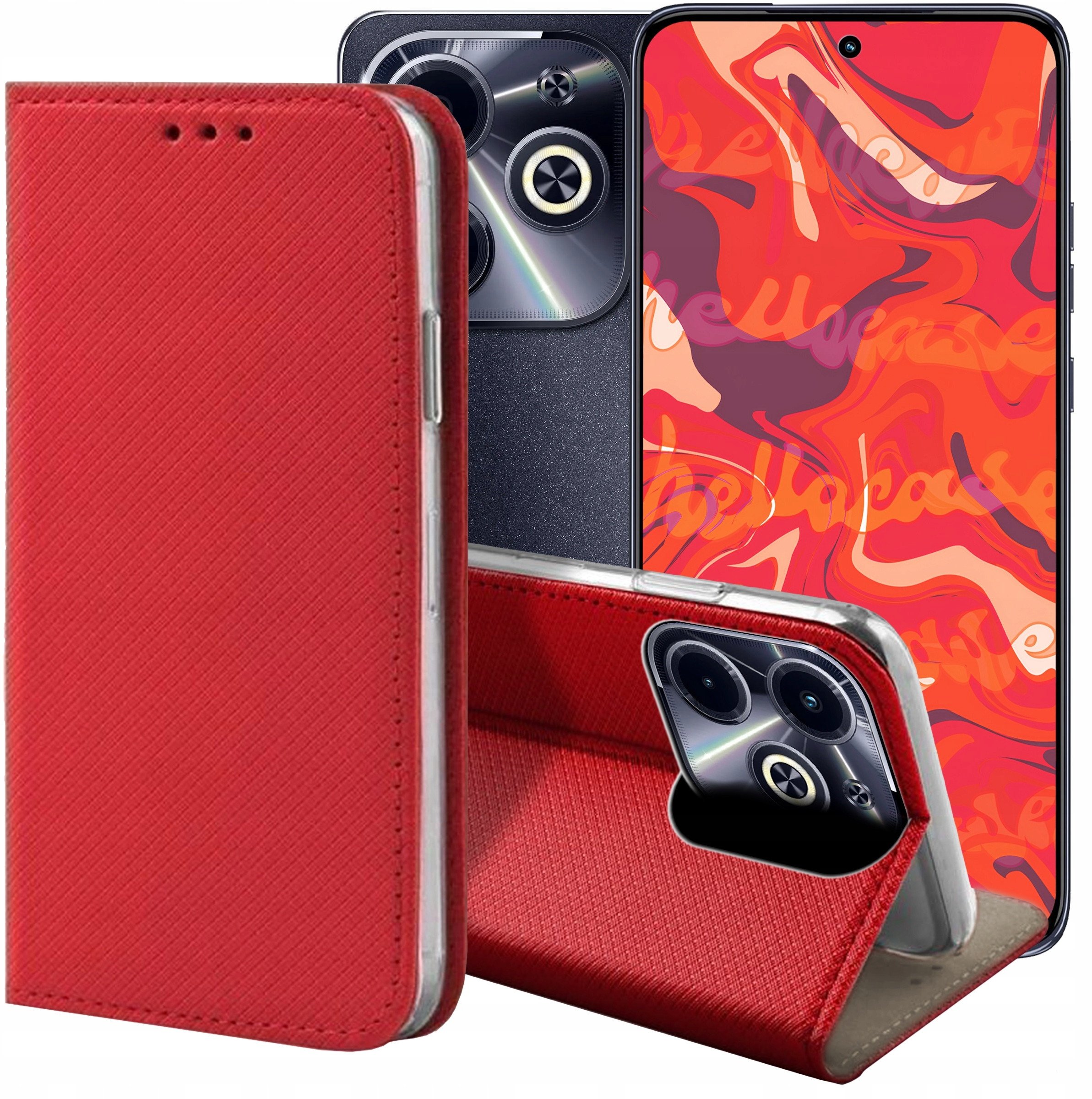 ETUI Z KLAPKĄ DO INFINIX HOT 40I CZERWONE ZAMYKANE MAGNETYCZNE KABURA CASE