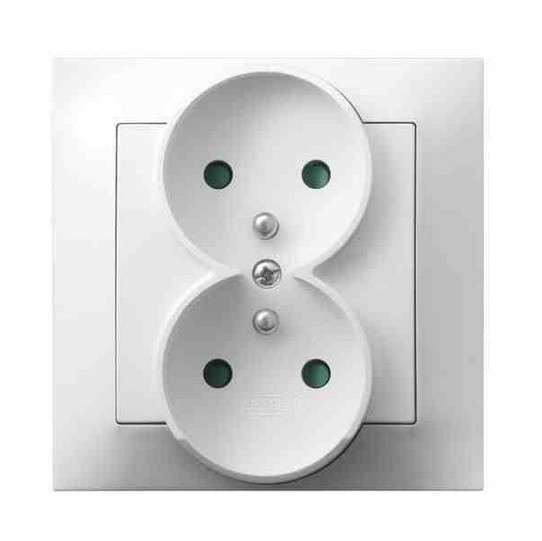 Ospel Gniazdo podwójne Z/U z przesłoną torów 16A białe