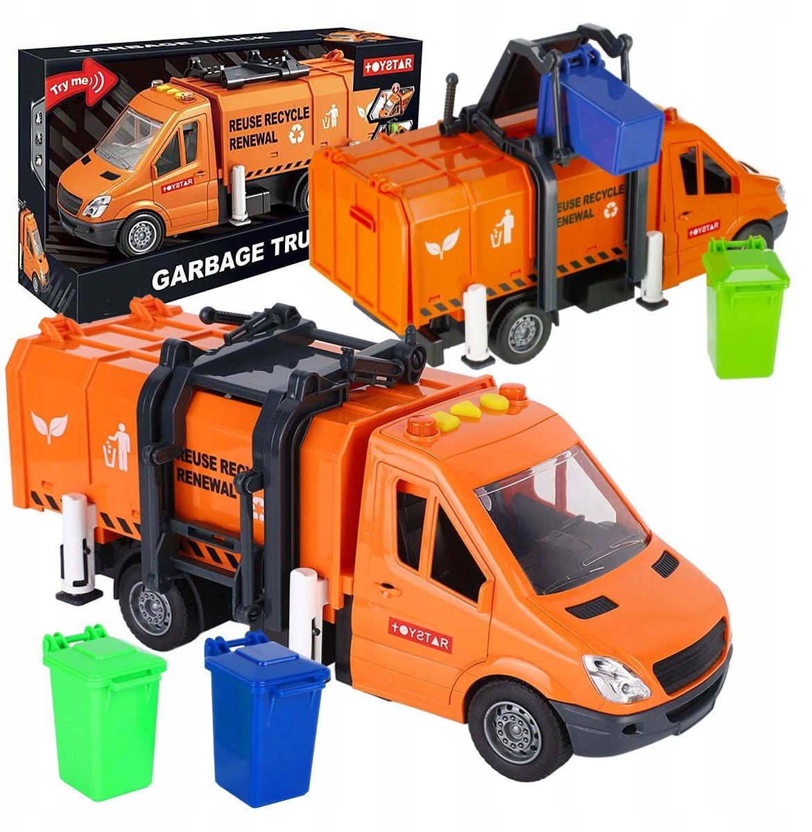 Ciężarówka Śmieciarka Samochód Auto Kosze Na Śmieci Dźwięki Światła Napęd