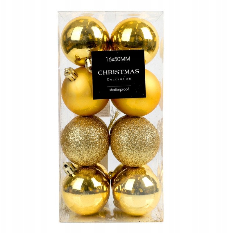 Bombki choinkowe złote zestaw 16 szt. 5 cm z tworzywa nietłukącego