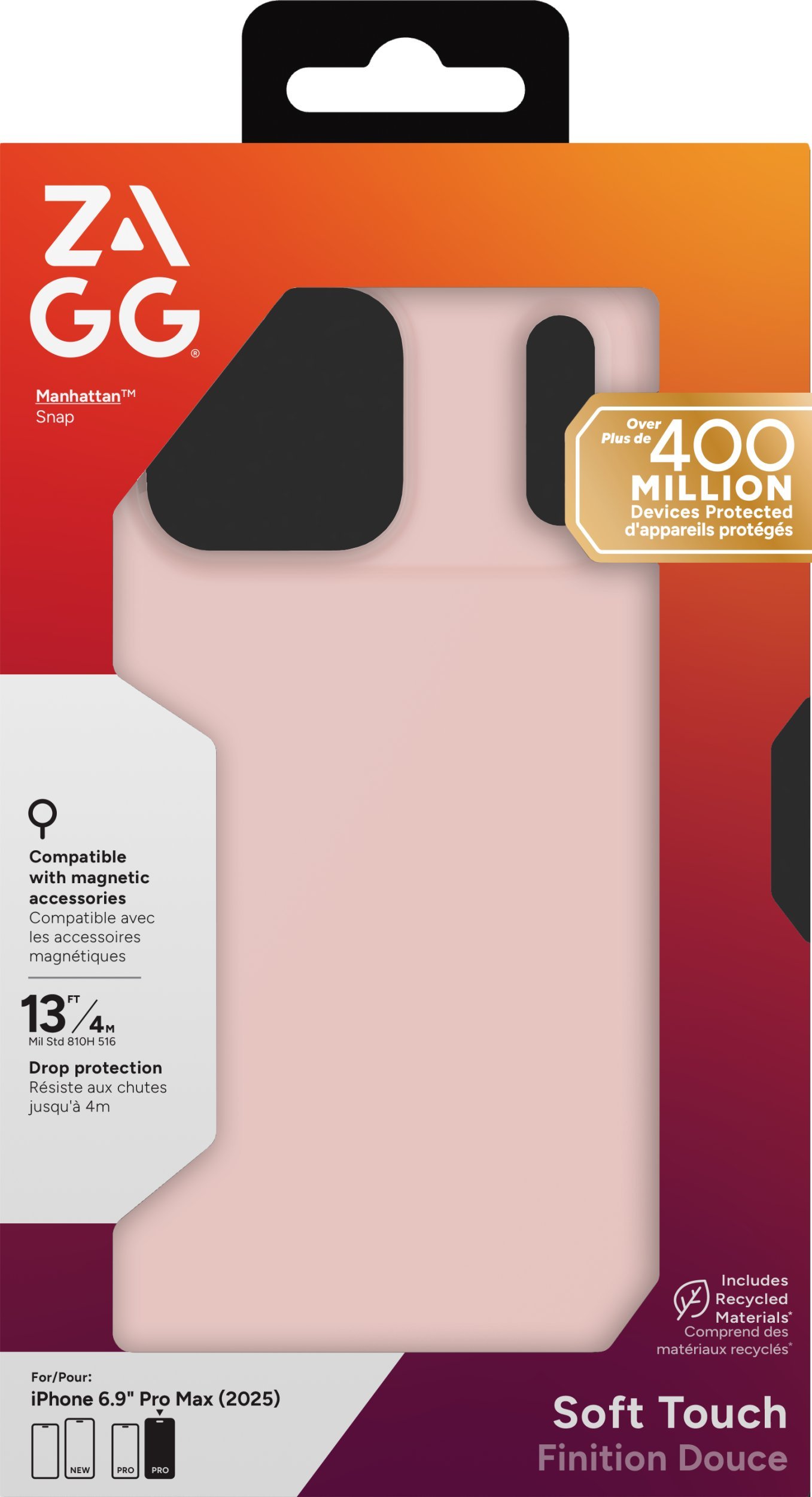 ZAGG Manhattan Snap - etui do iPhone 17 Pro Max kompatybilne z MagSafe (pink blush)