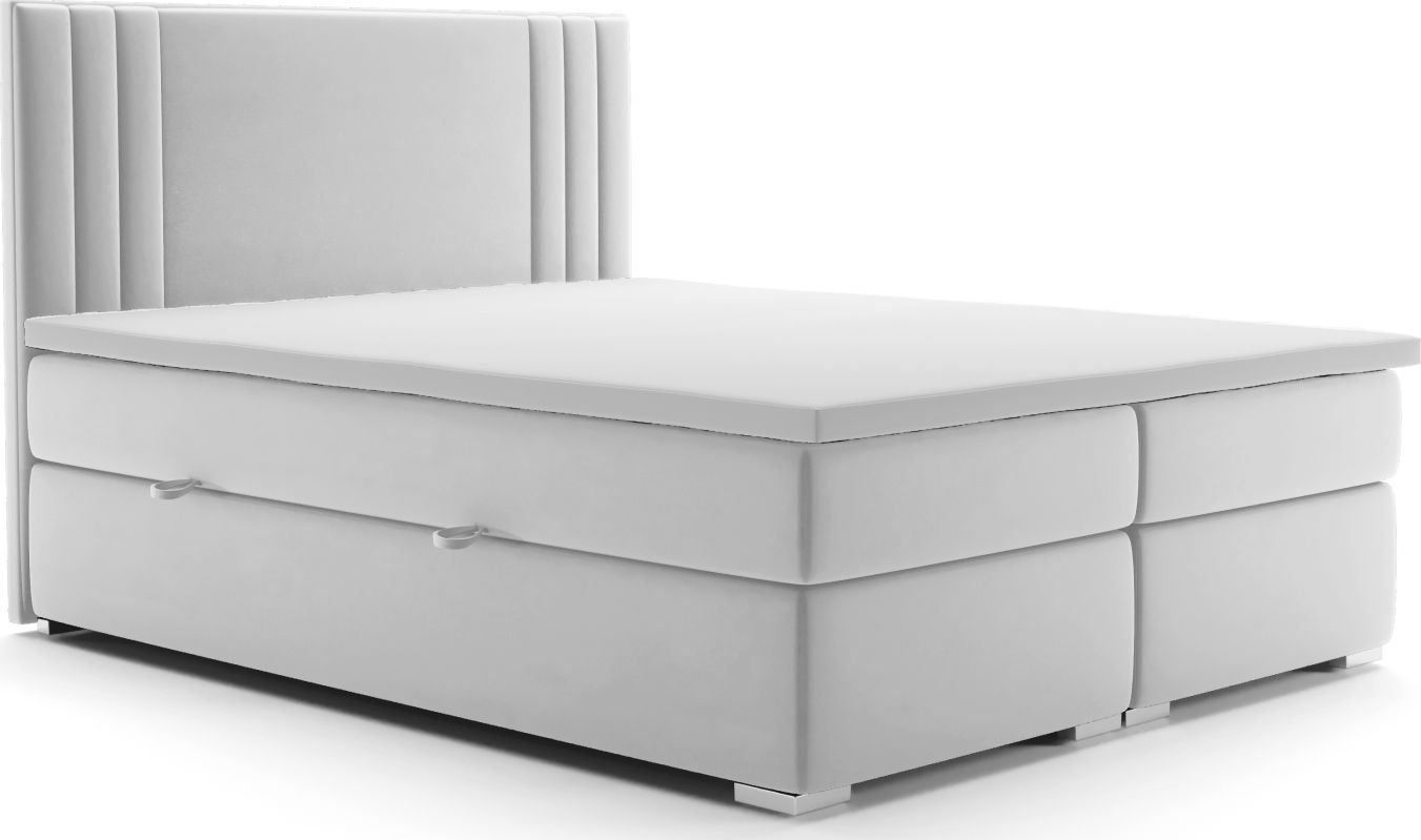 LAVERTO Łóżko kontynentalne MAO 160x200 jasno szare velvet z pojemnikiem