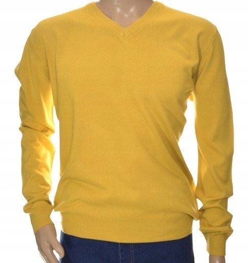 Sweter męski w szpic z kaszmiru i wełny merynosów kaszmirowy L żółty 272