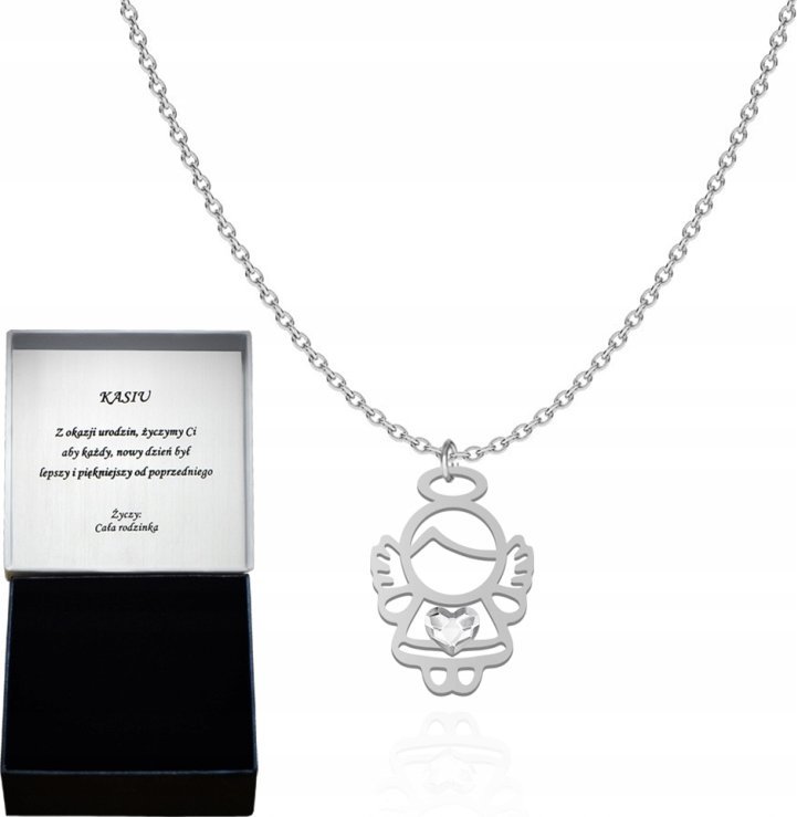 Radziszewska Jewellery Naszyjnik z Aniołkiem Anioł Serce srebro925 ŻYCZENIA GRATIS