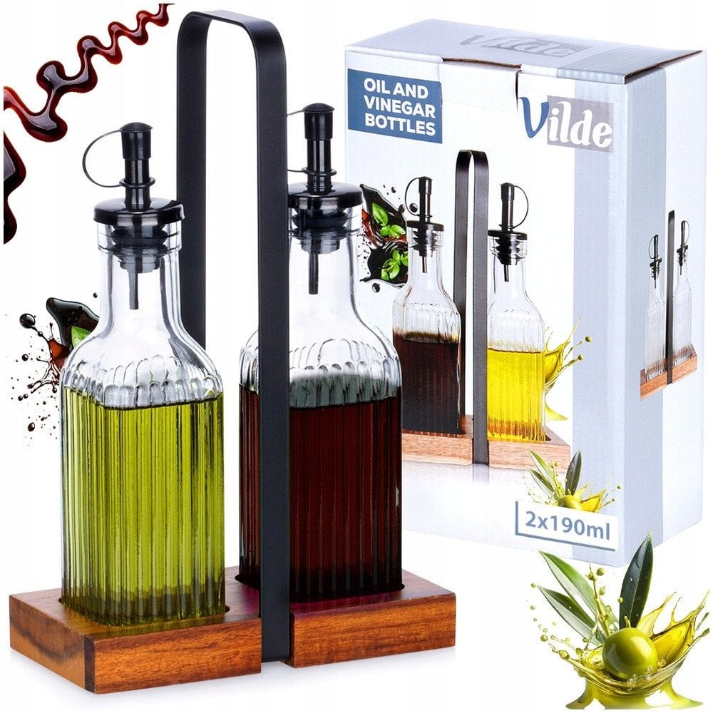 Butelka na oliwę i ocet szklana ze stojakiem 2x 190 ml 3 el.