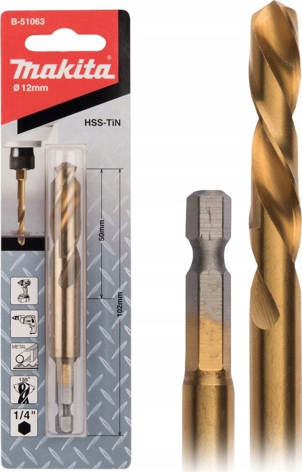 Wiertło Makita MAKITA WIERTŁO DO METALU HSS-TIN 1/4" HEX 12,0x102mm