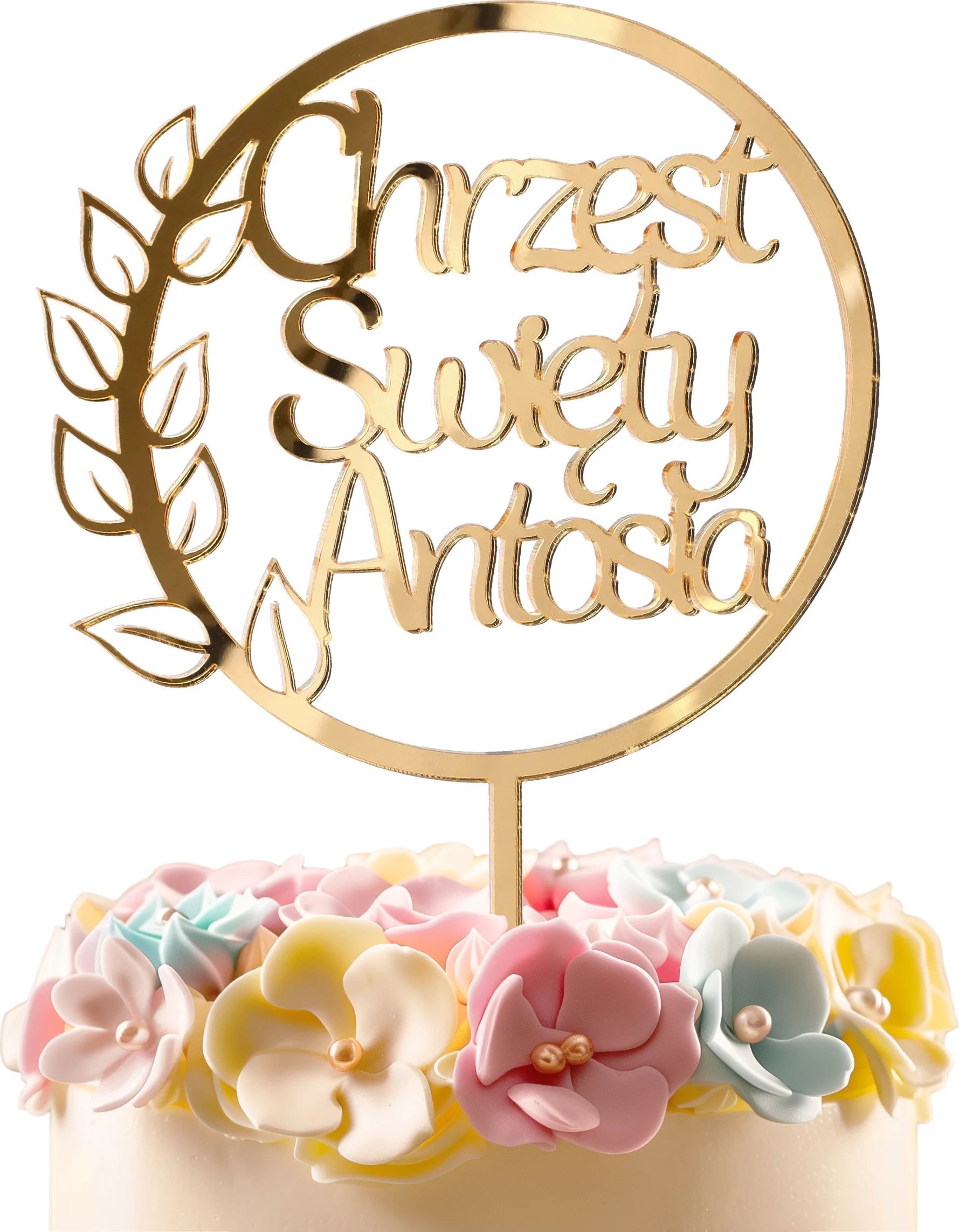 Topper na CHRZEST ŚWIĘTY toper na TORT z PERSONALIZACJĄ złoto PLEXI ozdobny