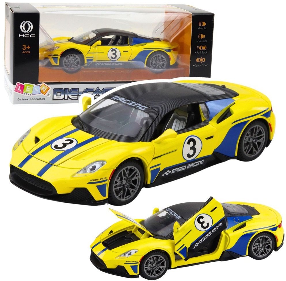 Samochód Metalowy Sportowy Światła Dźwięki Napęd Żółty 1:22