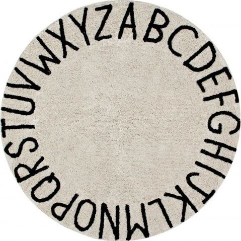 Lorena Canals Dywan dziecięcy ROUND ABC Natural Negro 150x150 beżowy bawełniany LORENA CANALS
