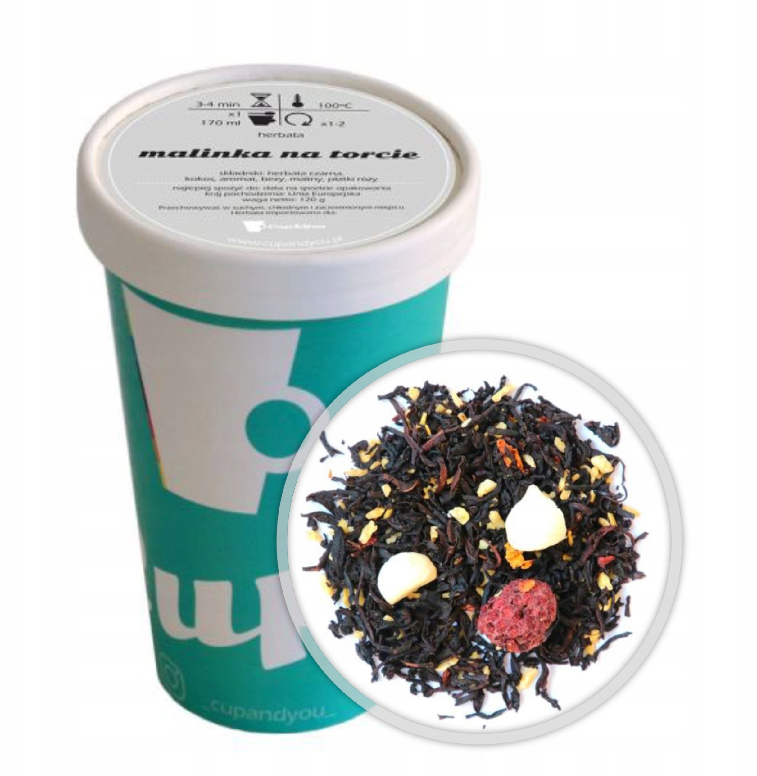 Herbata czarna MALINKA NA TORCIE sypana płatki róży kokos maliny bezy 120g - herbata liściasta sypana mieszanka napar susz