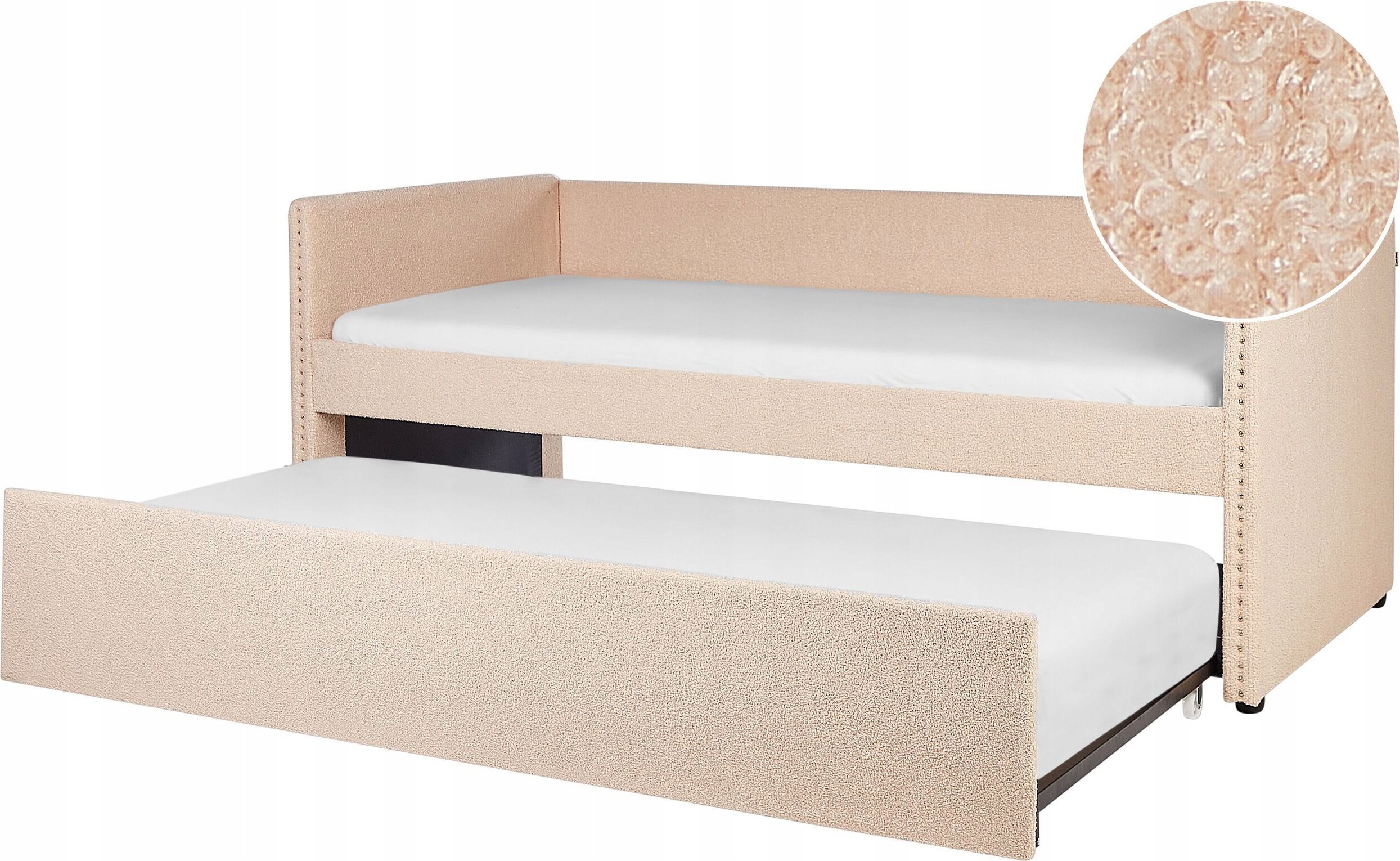 Beliani Łóżko wysuwane boucle 90 x 200 cm brzoskwiniowe TROYES