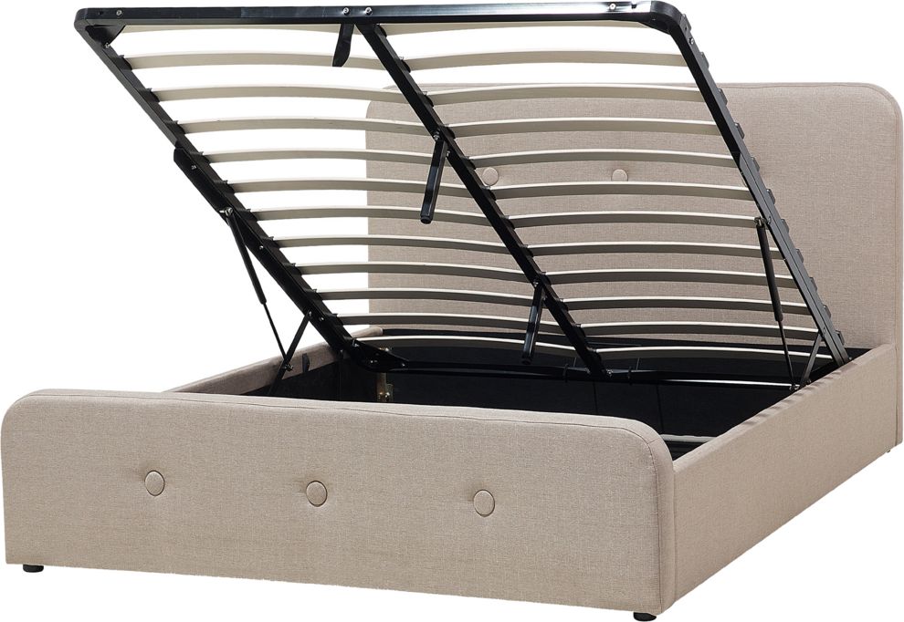 Beliani Łóżko z pojemnikiem tapicerowane 140 x 200 cm beżowe RENNES