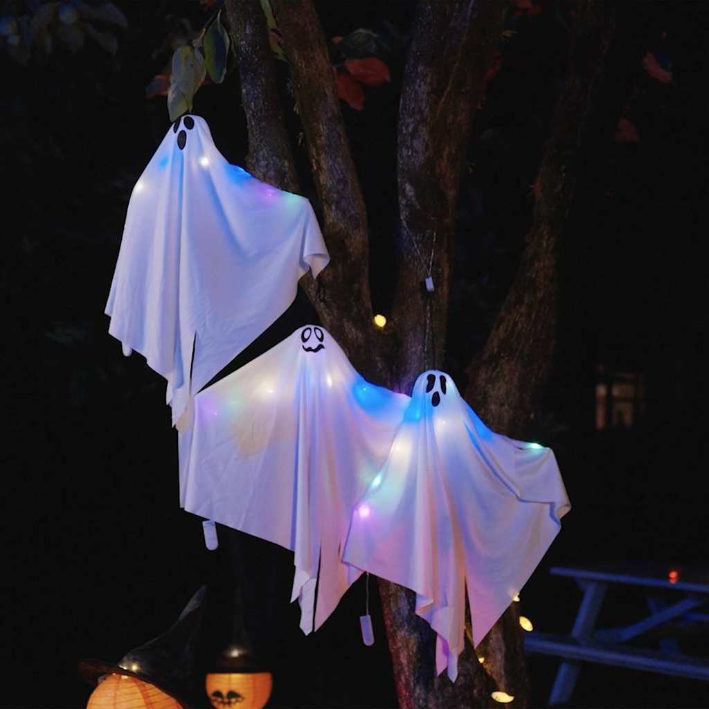 vidaXL Zawieszany Duch Halloween z 3 diodami LED 3 pcs Biały 52 x 62 cm