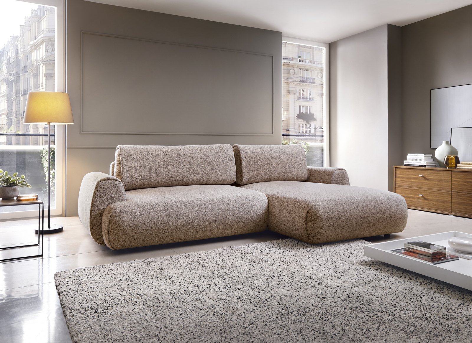 Narożnik VERNIO Puente 68 Zgaszona Oberżyna w kształcie litery L z funkcją spania