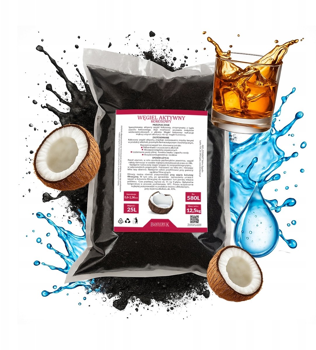WĘGIEL AKTYWNY KOKOSOWY 25L/12,5KG BIMBEREK