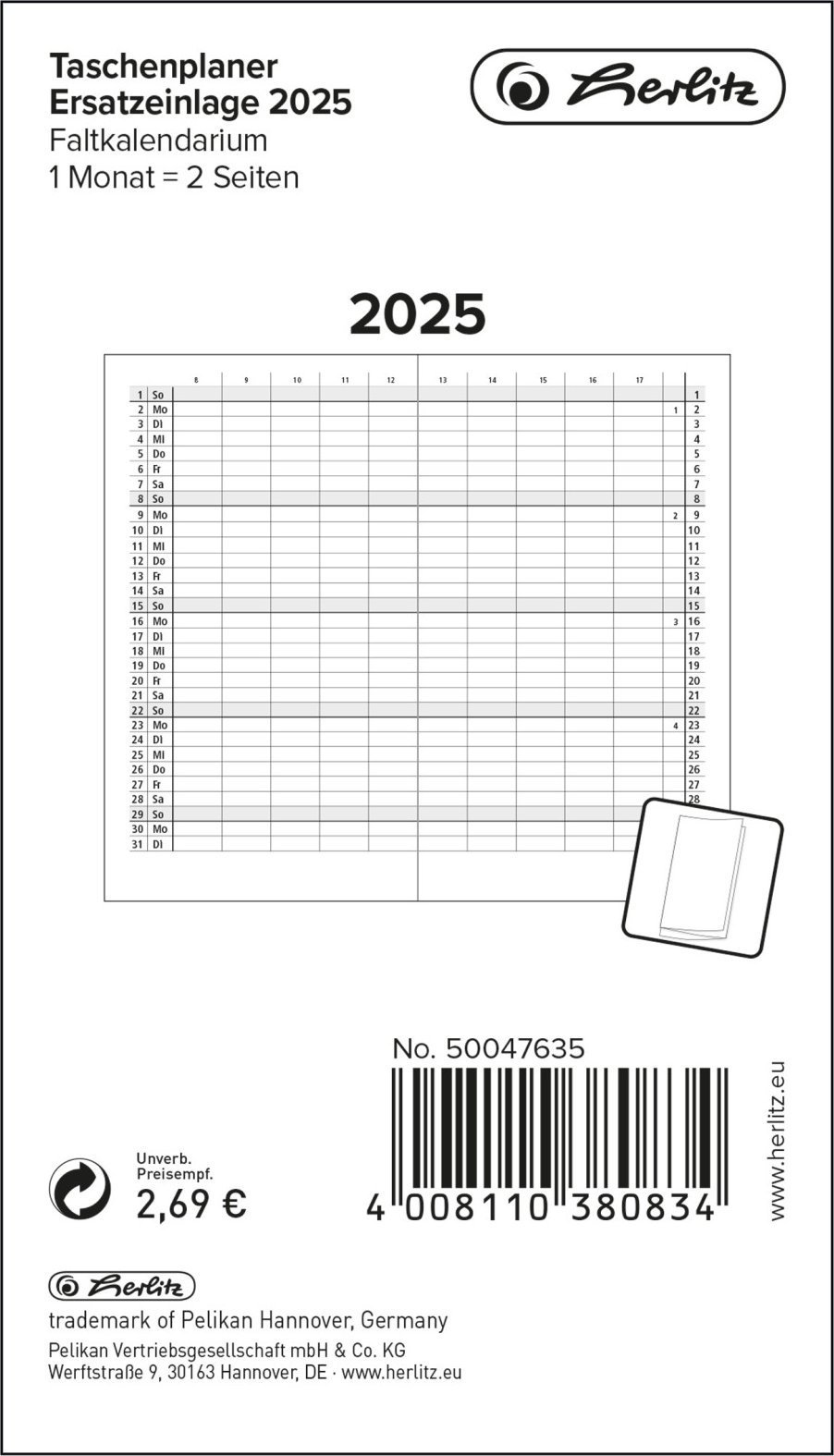 Herlitz Herlitz Taschenplaner Ersatzeinlage mit Leporello-Falzung