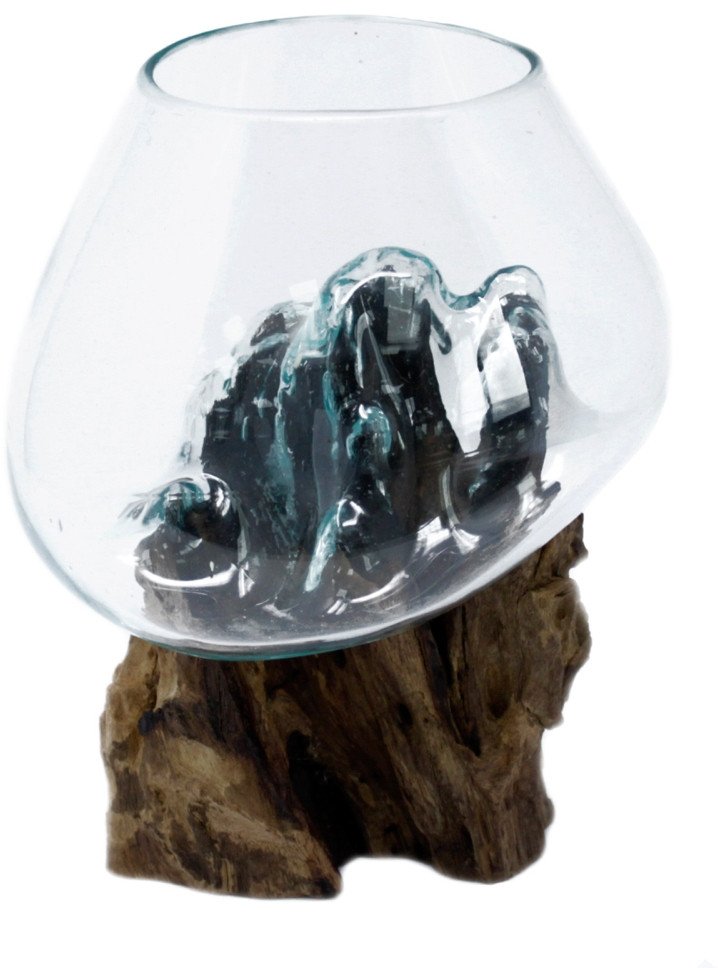 Szklany Wazon Wtopiony w Drewno - Duży Wazon