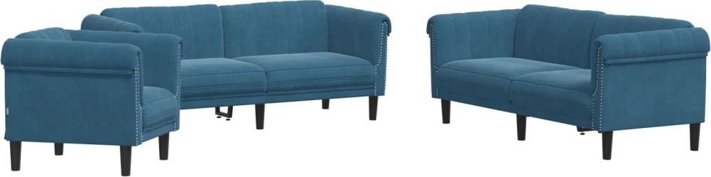 3-cz. komplet wypoczynkowy, niebieski, obity aksamitem