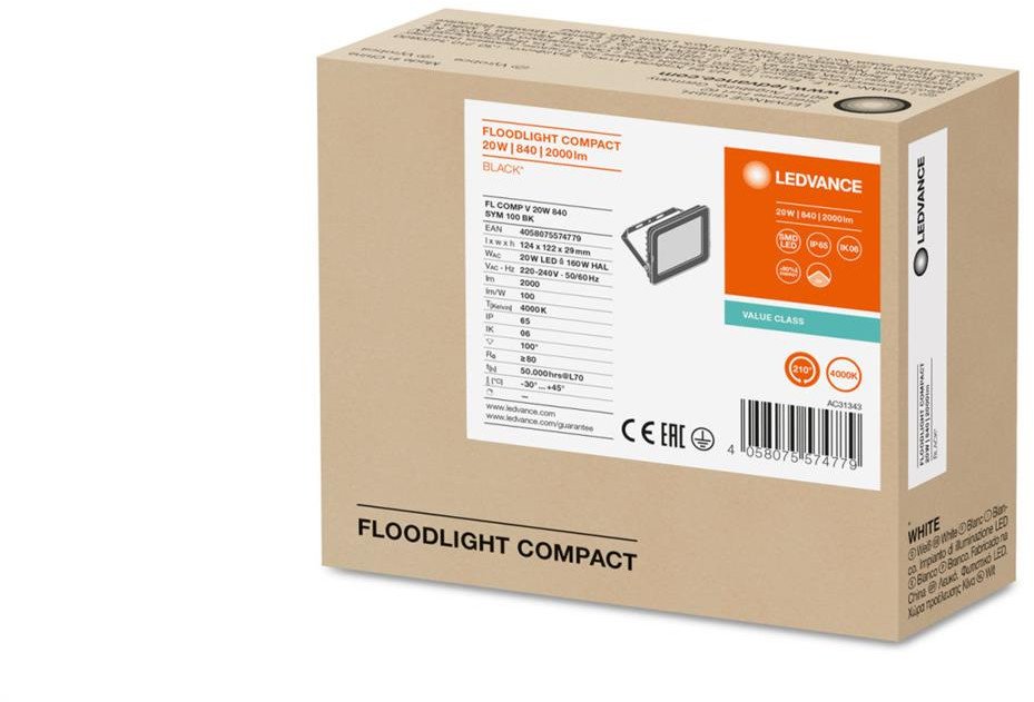 Projektor LED FLOOD COMPACT V 20W 2000lm 4000K IP65 SYM 100 czarny 3 LATA GWARANCJI 4058075574779