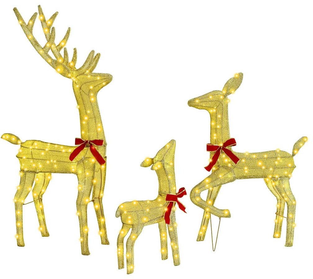 vidaXL Rodzina reniferów 3 pcs Ciepła biel 68 x 26 x 127 cm tkanina