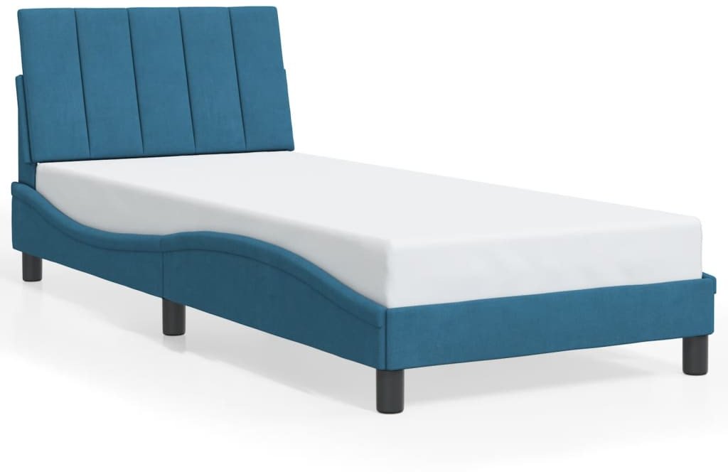 Rama łóżka z zagłówkiem, niebieska, 80x200 cm, aksamitna