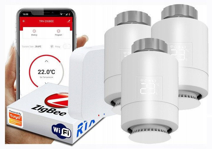 3x Głowica Termostat + Bramka Zigbee WiFi Tuya SET